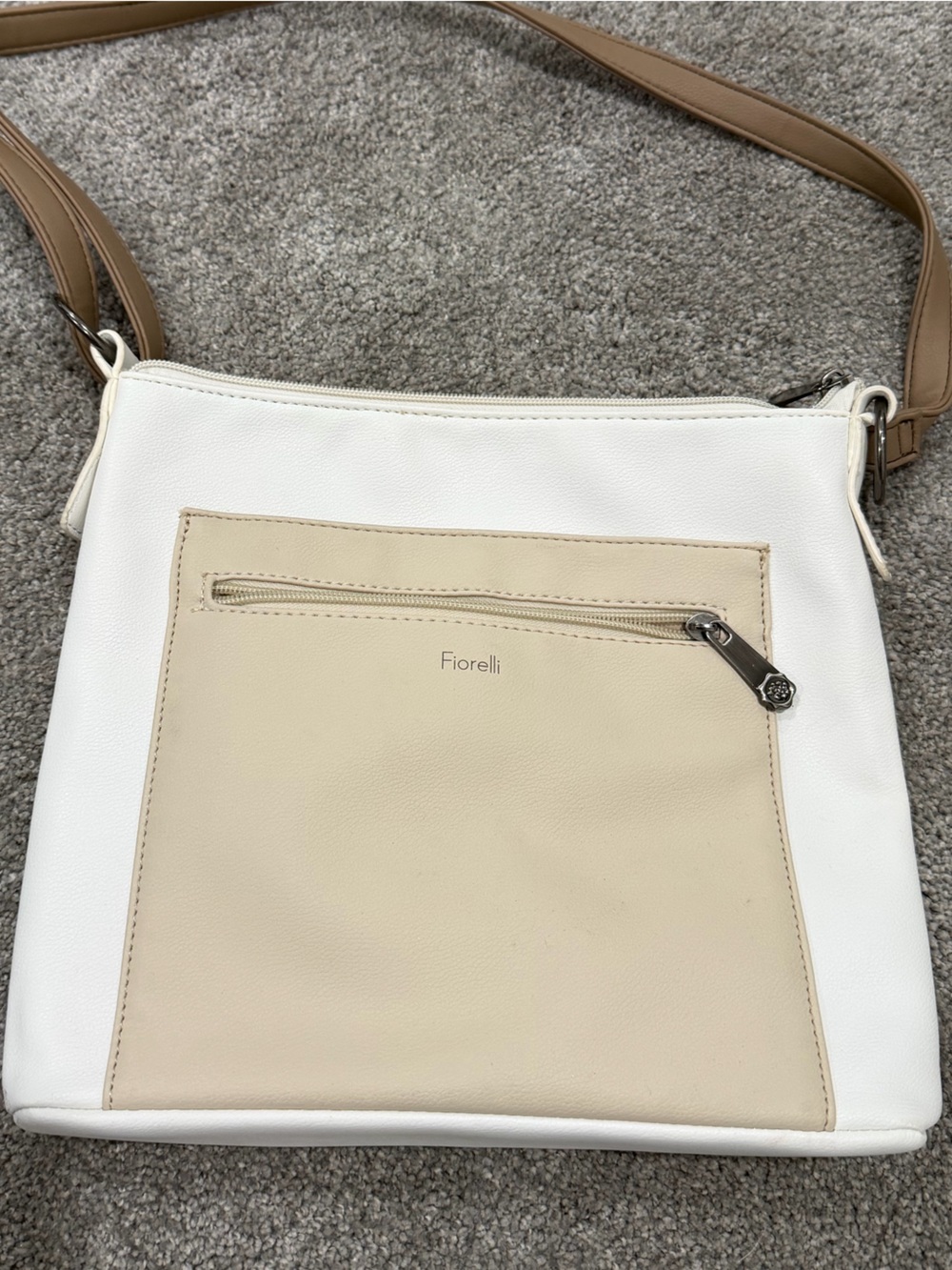 Giorgio Fiorelli White and Beige Crossbody with Tan Strap